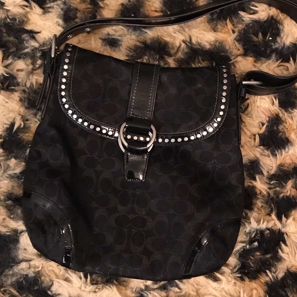Vintage early 2000s Coach Black Crossbody Bag with Silver Studs